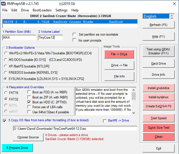 RMprep setting screen