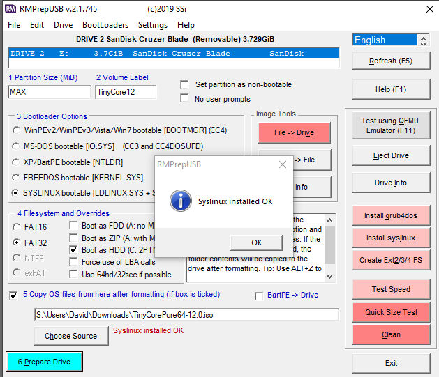 RMprep setting screen