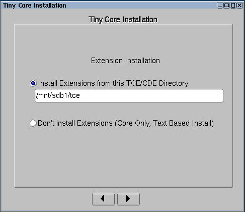 Tiny Core install prompt for tce directory