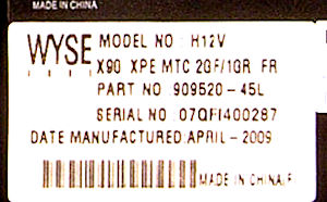 Wyse X90 label